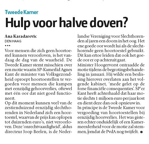 Tweede Kamer | Hulp voor halve doven? | De Pers, 6 februari 2007